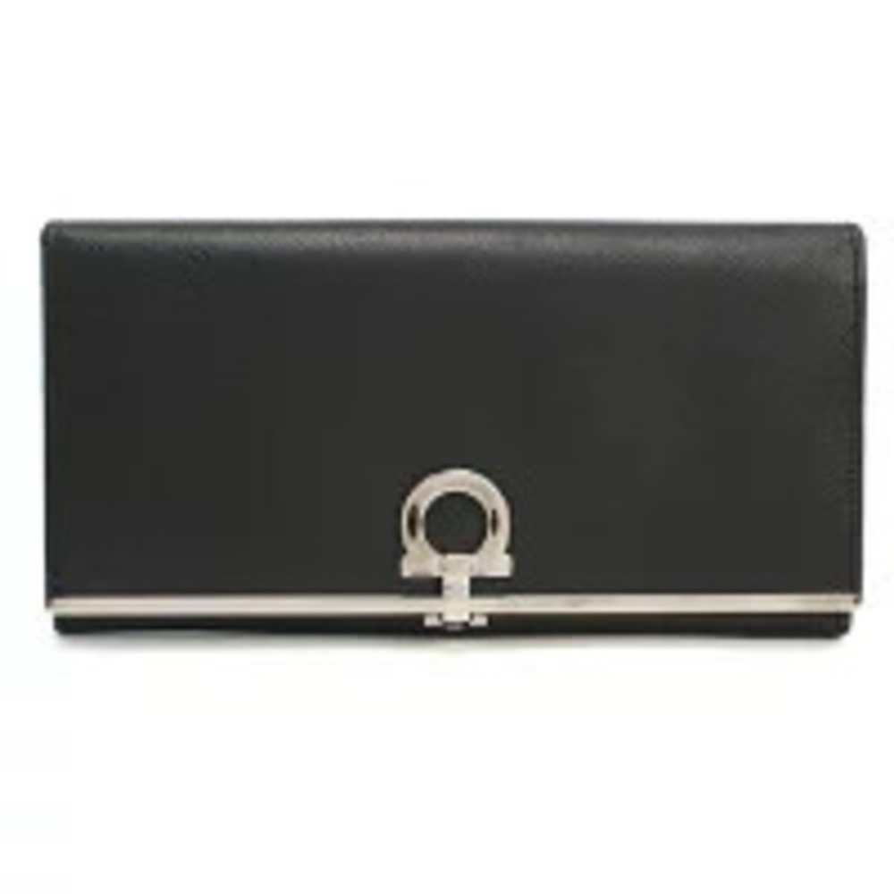 Salvatore Ferragamo Long Wallet Bi fold Gancini Black